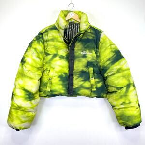 Daily Paper Down Puffer Jacket / Vest Green Tie Dye Womens XL Cropped Streetwear